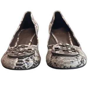 Tory Burch Claire Snake Embossed Python Block Heel Pumps Gray Black 8.5 thumbnail 3