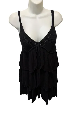 Zara Crochet Ruffle Tiered Black Dress Sz M little black Babydoll Summer Boho thumbnail 1
