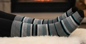 Escape Heat Insulated Thermal Socks Women 9 11 Gray Black Aqua‎ Stripe Cozy Warm thumbnail 1