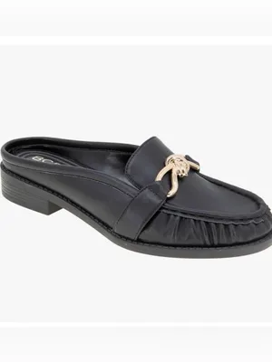 BCBG Black Leather Mules with Gold Knot Detail thumbnail 2