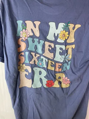 Comfort Colors Sweet 16 Graphic T-Shirt Medium Blue Floral Birthday 100% Cotton thumbnail 7