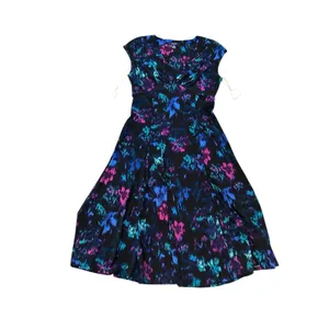Chaps Womens Abstract Floral V-Neck Twist Front Midi Dress Blue Purple Size M thumbnail 2