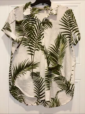 Naturals d&co Tropical Palm Print Linen Short Sleeve Shirt thumbnail 1