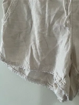 Beige Linen Blend Pull On Shorts Medium Euro Summer Coastal Resort Neutral thumbnail 4