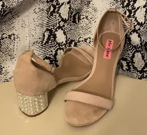 Betsey Johnson pearl heeled low heel dress sandals thumbnail 1