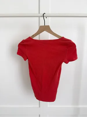 Aritzia Homestretch Scoop Neck Short Sleeve Shirt Red thumbnail 3