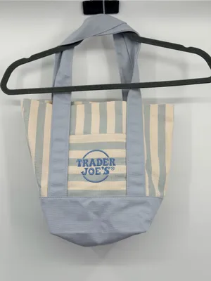 Trader Joe’s‎ Striped Mini Canvas Tote Bag Pastel Blue Cream NWT 2026 thumbnail 3