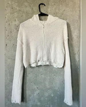 Cream Knit Hooded Sweater Size L thumbnail 2