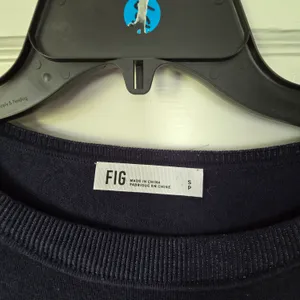 FIGS Navy Crewneck Sweater with Cream Sleeve Stripes thumbnail 3