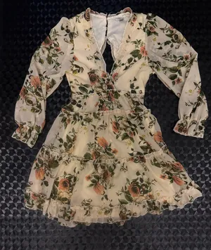 Justify Cream Floral Tiered Ling Sleeve Ruffle Dress thumbnail 1