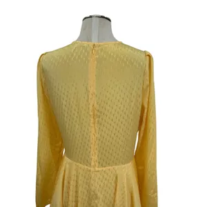 Maje Roseau Jacquard Skater Dress Long‎ Sleeve Yellow Size 40 US Large thumbnail 11