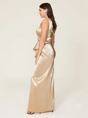 Black Halo Metallic Gold V-Neck Maxi Gown thumbnail 10