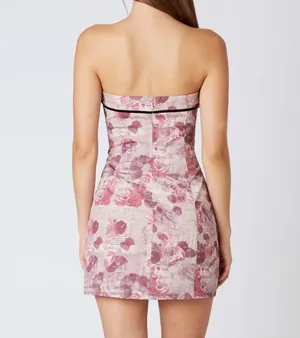 Cotton Candy LA pink flower newspaper strapless dress thumbnail 5