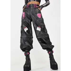 Club Exx Dolls Kill Convertible Cargo Pants S DIY Hand Painted Goth Cyber Rave thumbnail 3
