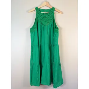 BTFBM‎ Green Crochet Lace Tiered Sleeveless Mini Dress NWT Boho Summer Halter thumbnail 2