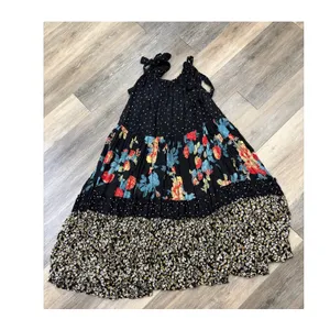 Free People Bare It All Maxi Dress Black Floral Tassel Tie Back Small thumbnail 4