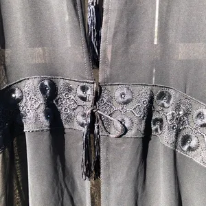 Abaya Black light weight Sheer Open Front Tie Front Size L thumbnail 3