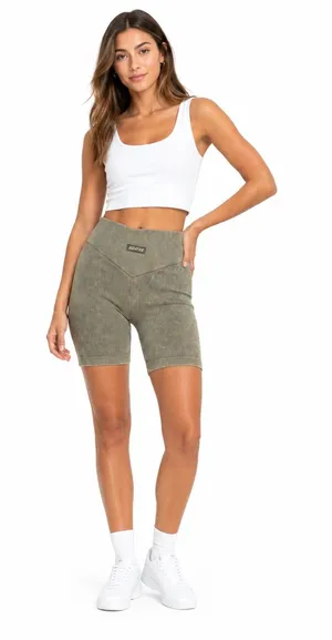 NWT Bo+Tee Seamless Ribbed Biker Shorts - Khaki - Size Small thumbnail 1