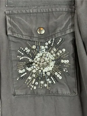 GAP Womens Blue Gray Beaded Sequin Embellished Utility Field Jacket XL thumbnail 9