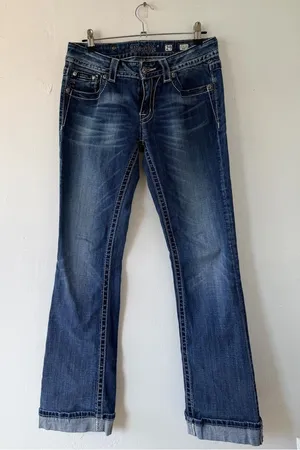 Y2k Miss Me Dark Blue denim cowgirl embellished Bootcut boho Jeans thumbnail 1