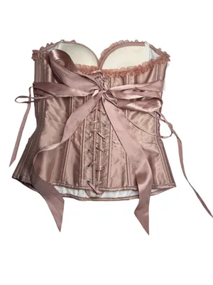 Women's Satin Lace-Up Bustier Corset Dusty Rose M bow tie sexy feminine lace thumbnail 2