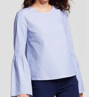 A New Day Blue & White Striped Bell Sleeve Blouse thumbnail 2