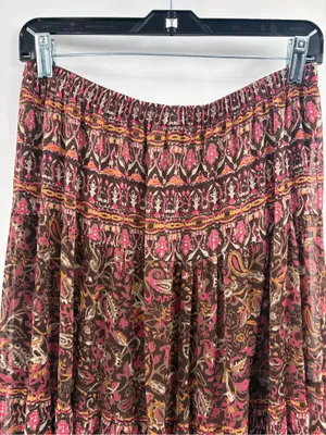 Y2K Boho Paisley Tiered Maxi Skirt bohemian boho beach Brown Pink size small thumbnail 7