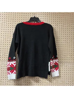 Holiday Time Christmas Santa And Elves Retro Ugly Tacky Sweater Glitter Quirky thumbnail 5