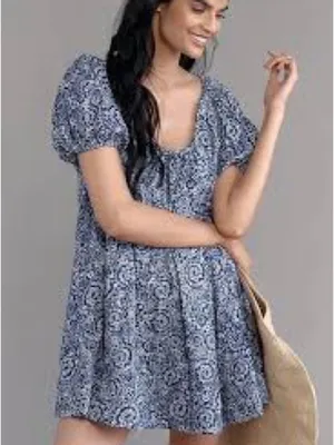 Anthropologie Maeve Mini Swing Dress‎ Blue White Ditsy Floral NWT Small thumbnail 9