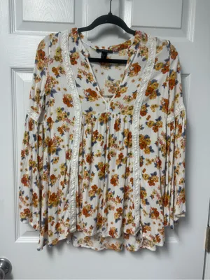 Forever 21 White Floral Lace-Trim Boho Tunic thumbnail 1