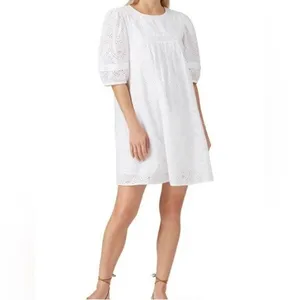 Sanctuary White Eyelet Cotton Puff Sleeve Mini Dress XS thumbnail 9