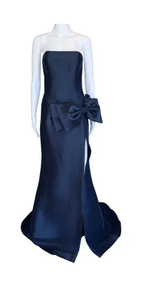 Wrap It In A Bow Strapless Evening Gown Jovani 49195 Navy Size 6 NWT thumbnail 1