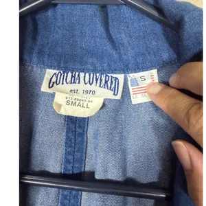 Gotcha Covered Vintage Denim Blazer Blue Rayon Cotton Pleated Back Made in USA S thumbnail 5