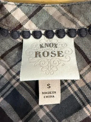 Knox Rose Babydoll Tunic Top Plaid V-Neck Button Down Long Sleeve Blouse Fall S‎ thumbnail 5