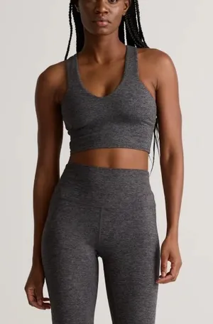 Quince Ultra Soft Cropped V-Neck Tank Top Heather Charcoal Gray Women's Medium thumbnail 1
