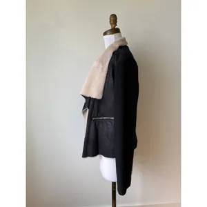 Free People Fate Faux Fur Handkerchief Collar Black Beige Women's Jacket Small thumbnail 7
