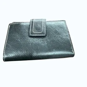 Fossil Black Leather Wallet Pink Interior Bifold Snap Tab Zip Pocket thumbnail 4
