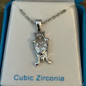 Vintage silver tone cubic zirconia Mom pendant necklace thumbnail 3