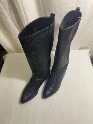 Vintage Impo Black Embossed Mid Calf Boots Women’s 6.5M Textured Reptile Look thumbnail 2