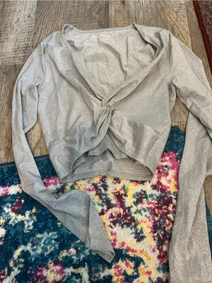 Abercrombie Shimmer Knot-Front Long Sleeve Top - Gray thumbnail 1