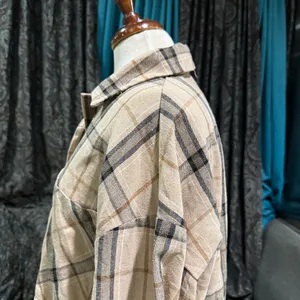 Women Plaid Tan & Black Collared Long Sleeve Buttondown Relaxed Fit Shirt‎ Sz L thumbnail 7