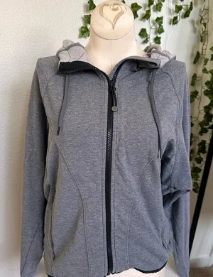 Athleta women’s grey hoodie full zip up small sporty casual athletic neutral thumbnail 1