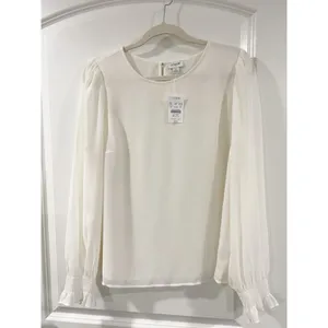 NWT J.Crew Factory Ivory Smocked Cuff Blouse Medium Puff Sleeve Work Office Top thumbnail 4