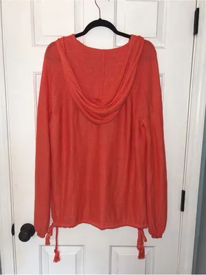 Free People Optimistic Linen Blend Hoodie Pullover Orange Sweater thumbnail 5