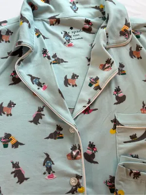 Kate Spade Large Scottie Dog Pajama Set Blue Short Sleeve Lounge Sleepwear NWT thumbnail 6