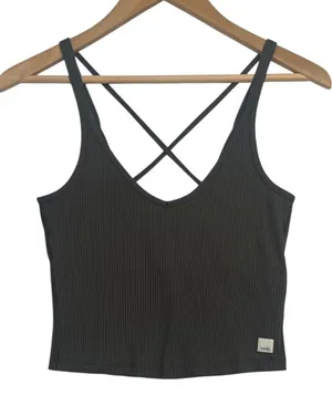 Vuori Tank Top Womens Small Green Olive Ribbed Strappy Crop Yoga Athleisure Gym thumbnail 1