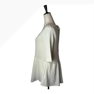 Moth‎ Anthropologie Sweater Women Small Ivory Knit Peplum Tie Back Short Sleeve thumbnail 5