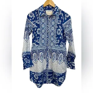 Anthropologie printed‎ v-neck buttonfront shirtdress blue white size XS NEW thumbnail 2