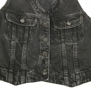 EDWIN Women’s Black Denim Button‎ Front Biker Vest Motorcycle Western Size Small thumbnail 5