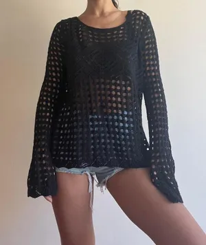 BLACK CROCHET BEACH TOP Size L thumbnail 1